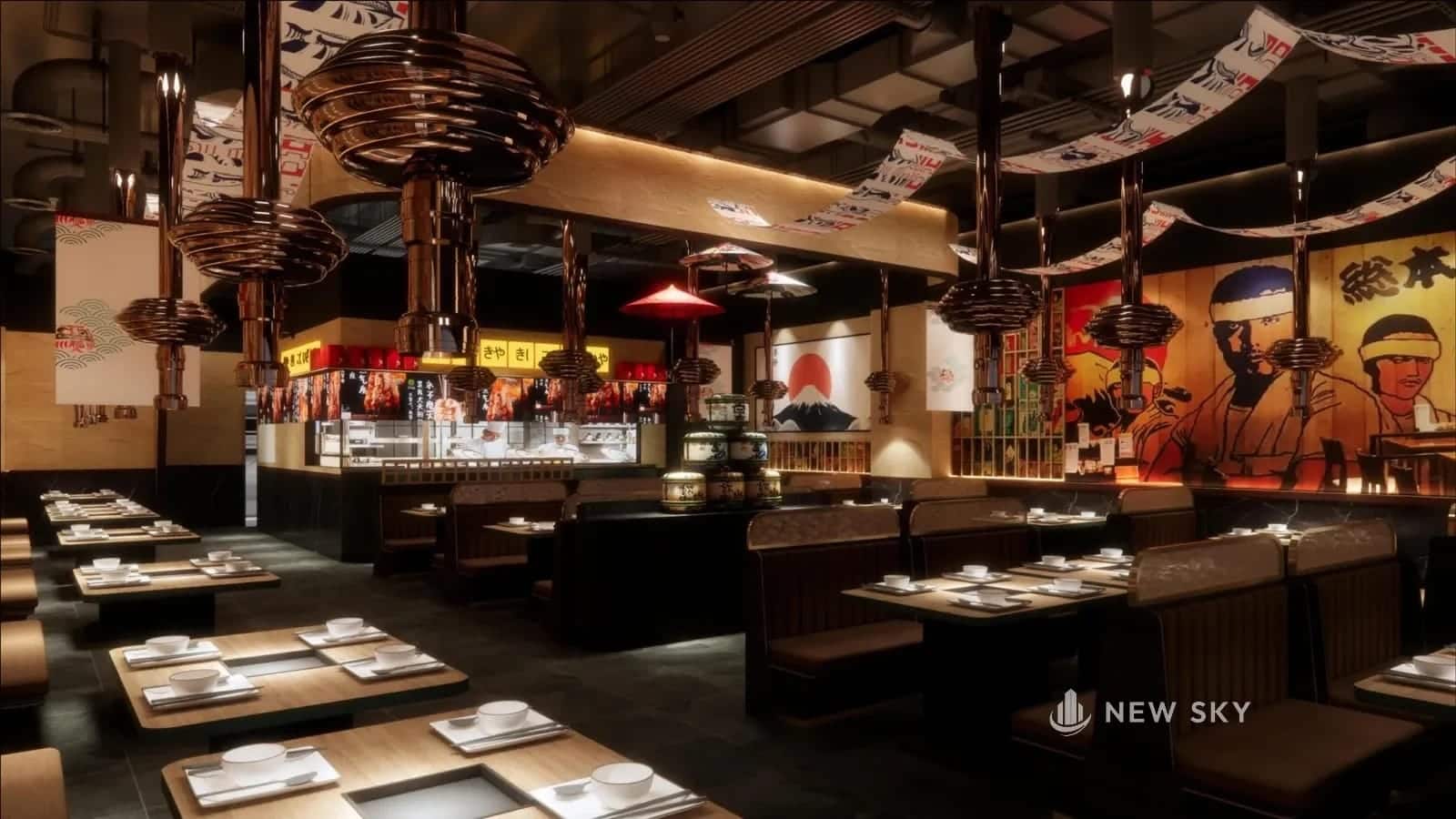 Khu chỗ ngồi nhà hàng G.Master tại Aeon Mall Hạ Long, nhìn từ lối vào.